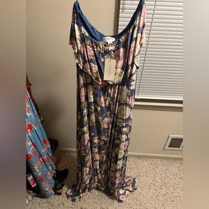 Blue Strapless Maxi Dress Small